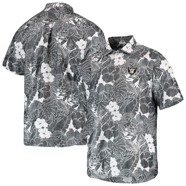 Chemise boutonnée Tommy Bahama noire Las Vegas Raiders Coconut Point Playa Floral IslandZone pour hommes