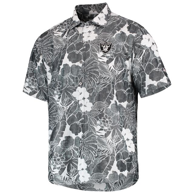 Chemise boutonnée Tommy Bahama noire Las Vegas Raiders Coconut Point Playa Floral IslandZone pour hommes