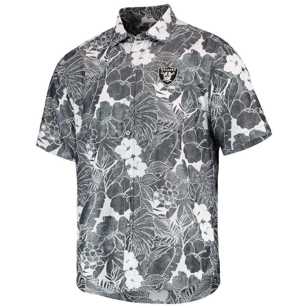 Men's Tommy Bahama Black Las Vegas Raiders Coconut Point Playa Floral IslandZone Button-Up Shirt