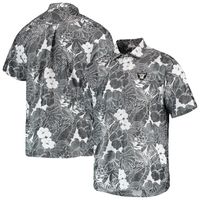 Men's Tommy Bahama Black Las Vegas Raiders Coconut Point Playa Floral IslandZone Button-Up Shirt