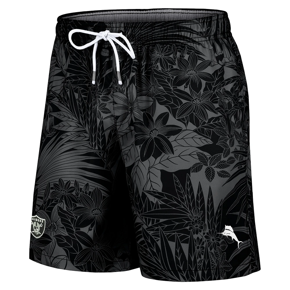 Short de bain Tommy Bahama noir Las Vegas Raiders Santiago Palms pour hommes