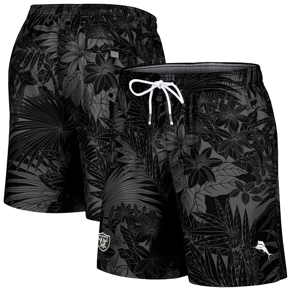 Short de bain Tommy Bahama noir Las Vegas Raiders Santiago Palms pour hommes