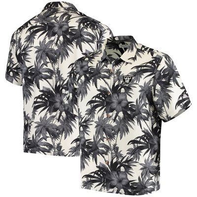 Men's Tommy Bahama Black Las Vegas Raiders Sport Harbor Island Hibiscus Camp Button-Up Shirt