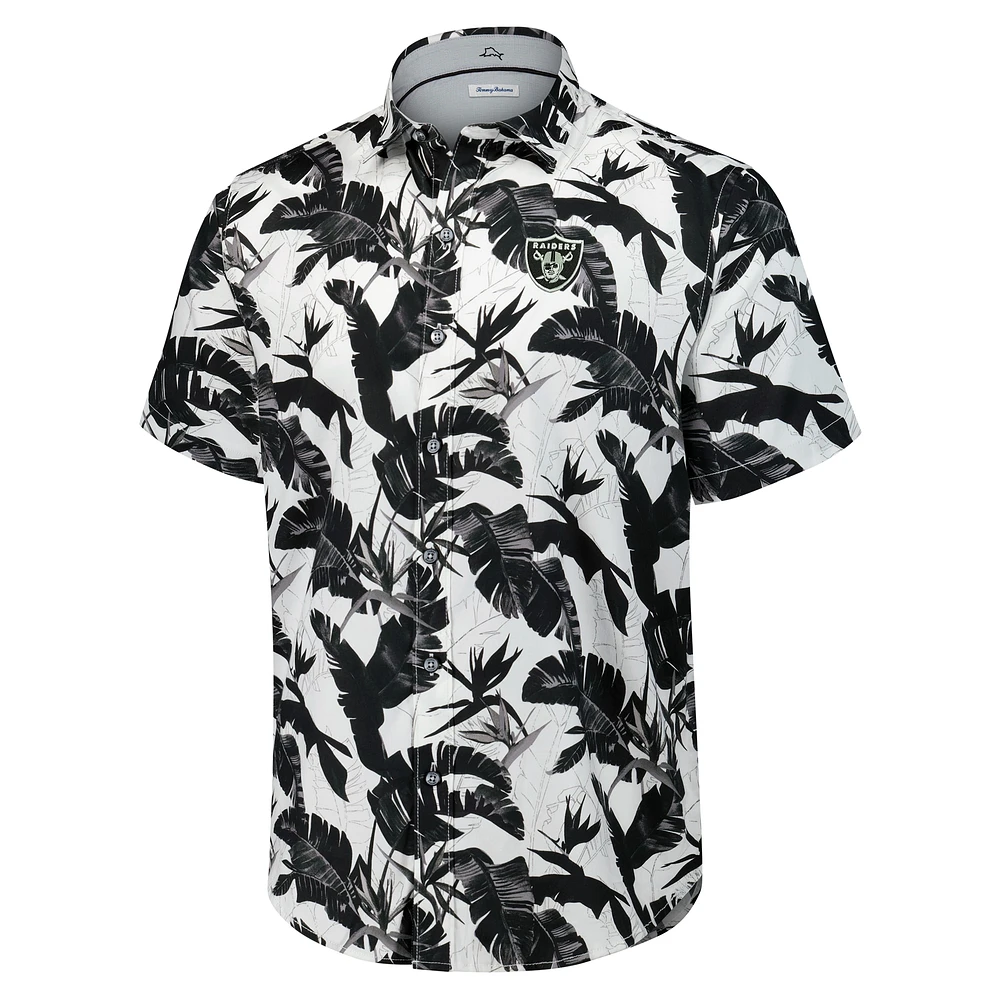 Chemise boutonnée noire pour homme Tommy Bahama Las Vegas Raiders Sunnyvale Blooms Camp