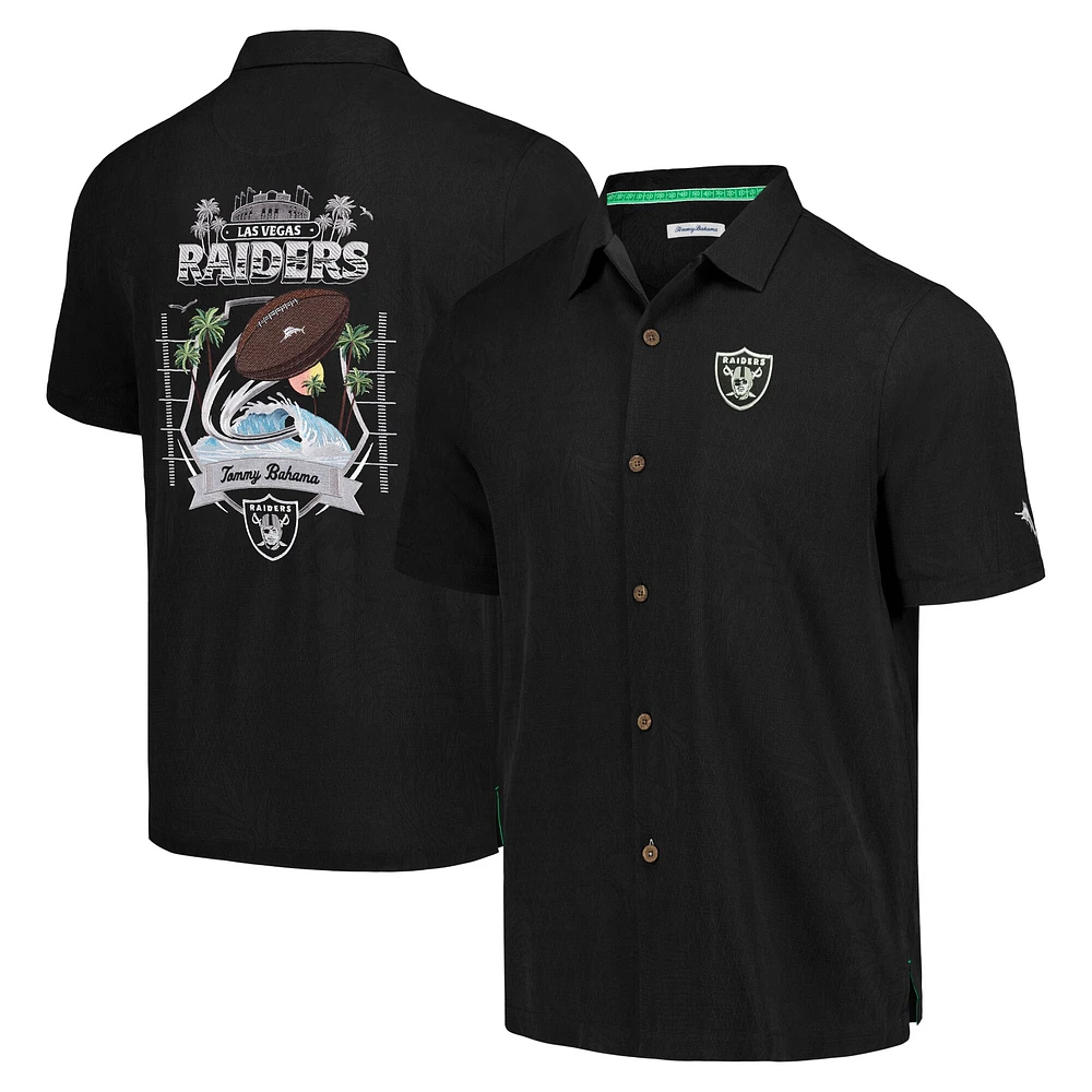 Chemise boutonnée Tommy Bahama noire pour hommes des Las Vegas Raiders Tidal Kickoff Camp