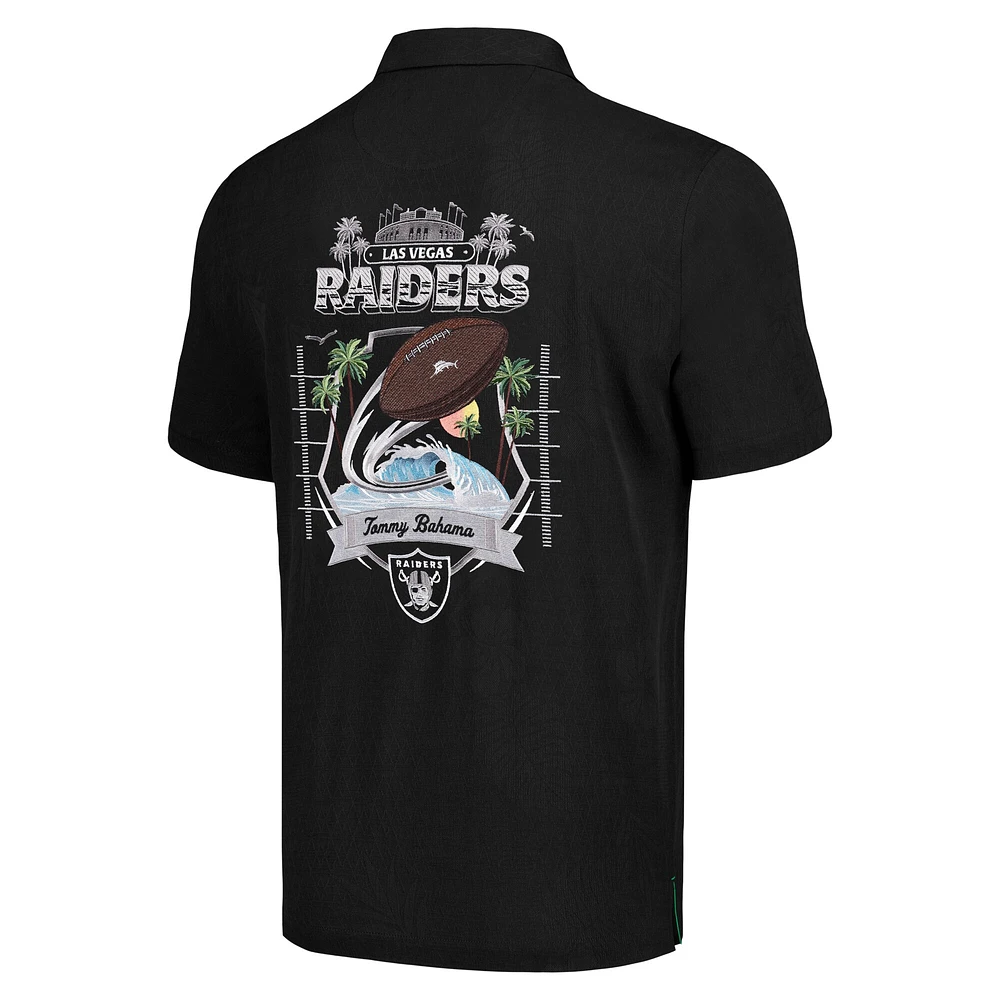 Chemise boutonnée Tommy Bahama noire pour hommes des Las Vegas Raiders Tidal Kickoff Camp