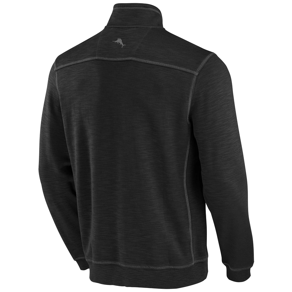 Men's Tommy Bahama Black Las Vegas Raiders Tobago Bay Tri-Blend Half-Zip Sweatshirt