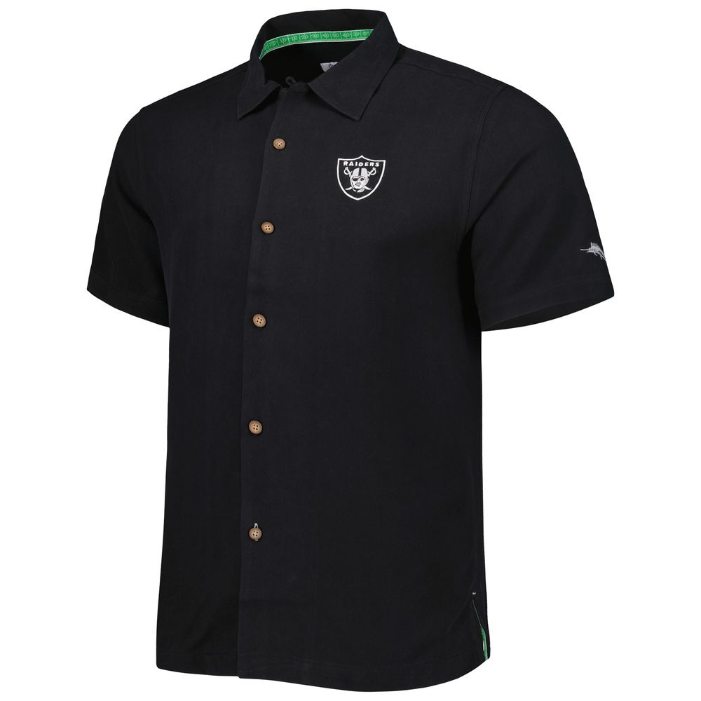 Men's Tommy Bahama Black Las Vegas Raiders Top of Your Game Camp Button-Up Shirt