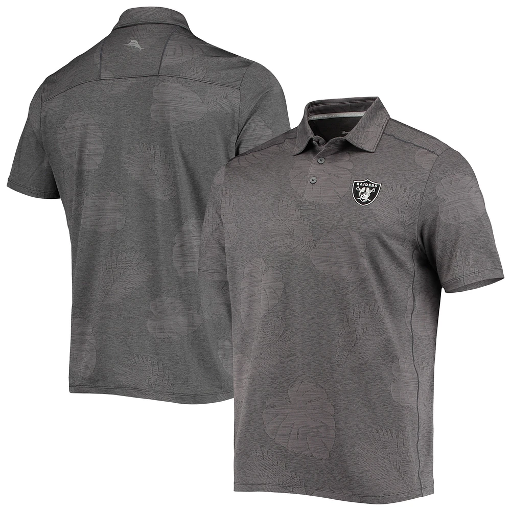 Men's Tommy Bahama Charcoal Las Vegas Raiders Palm Coast Delray Frond Allover IslandZone Polo