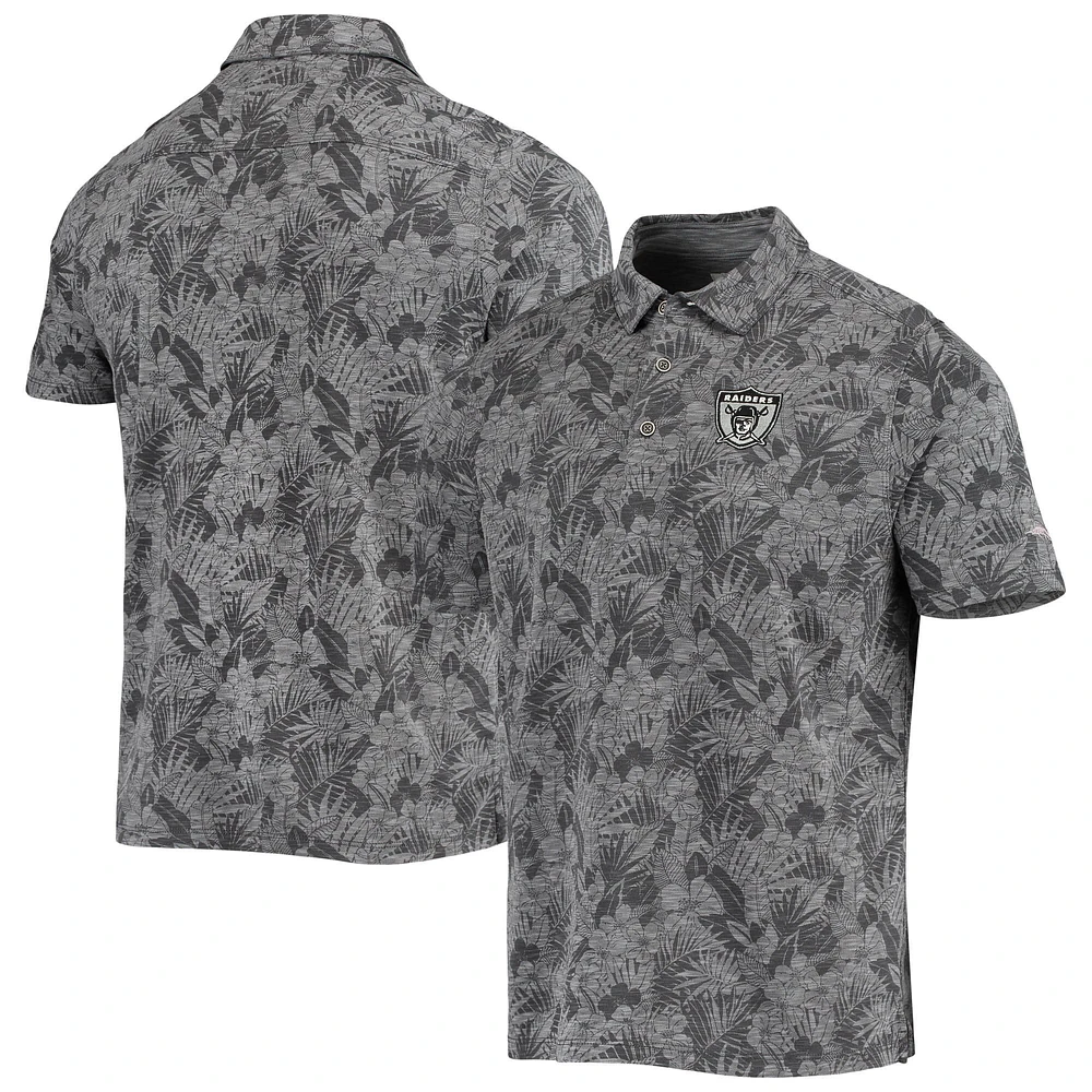 Polo pour homme Tommy Bahama Charcoal Las Vegas Raiders Throwback Sport Palmetto Palms