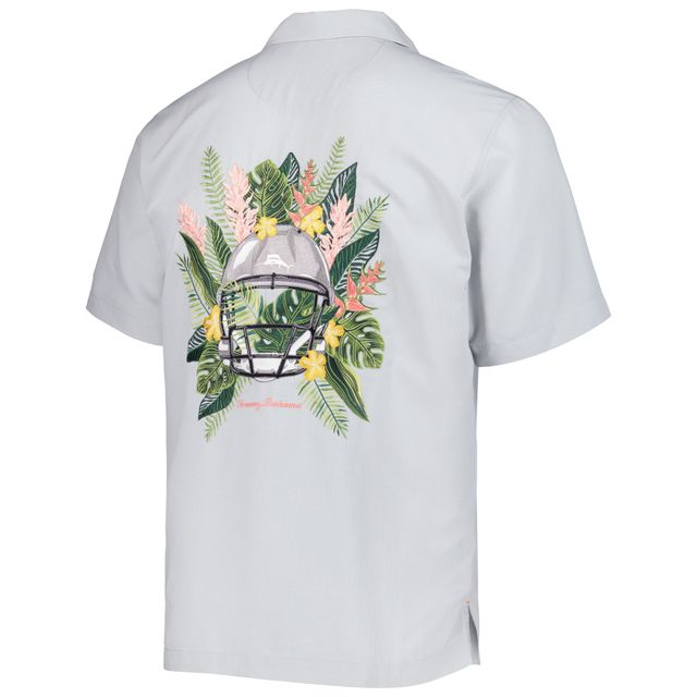 Chemise boutonnée pour homme Tommy Bahama Grey Las Vegas Raiders Coconut Point Frondly Fan Camp IslandZone