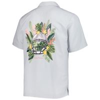 Men's Tommy Bahama Gray Las Vegas Raiders Coconut Point Frondly Fan Camp IslandZone Button-Up Shirt