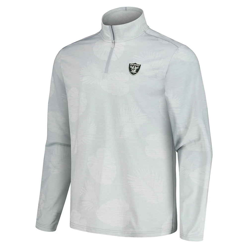 Sweat-shirt à demi-zip Tommy Bahama gris Las Vegas Raiders Delray Frond IslandZone pour hommes