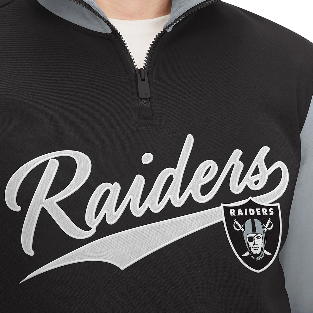 Sweat Tommy Hilfiger noir/argent Las Vegas Raiders Aiden Quarter-Zip pour homme