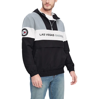 Men's Tommy Hilfiger Black/Silver Las Vegas Raiders Enzo Half-Zip Hoodie Jacket