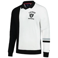 Men's Tommy Hilfiger Black/White Las Vegas Raiders Spencer Color Block Polo Raglan Pullover Sweatshirt