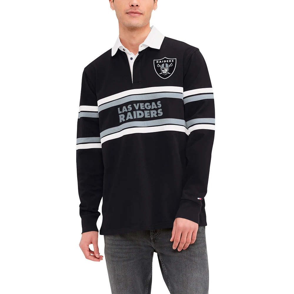 Men's Tommy Hilfiger Black Las Vegas Raiders Cory Varsity Rugby Long Sleeve T-Shirt