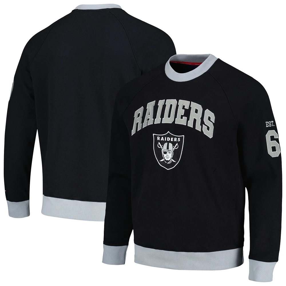 Men's Tommy Hilfiger Black Las Vegas Raiders Reese Raglan Tri-Blend Pullover Sweatshirt