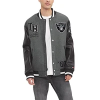 Veste universitaire entièrement zippée Tommy Hilfiger pour hommes gris chiné/noir Las Vegas Raiders Gunner