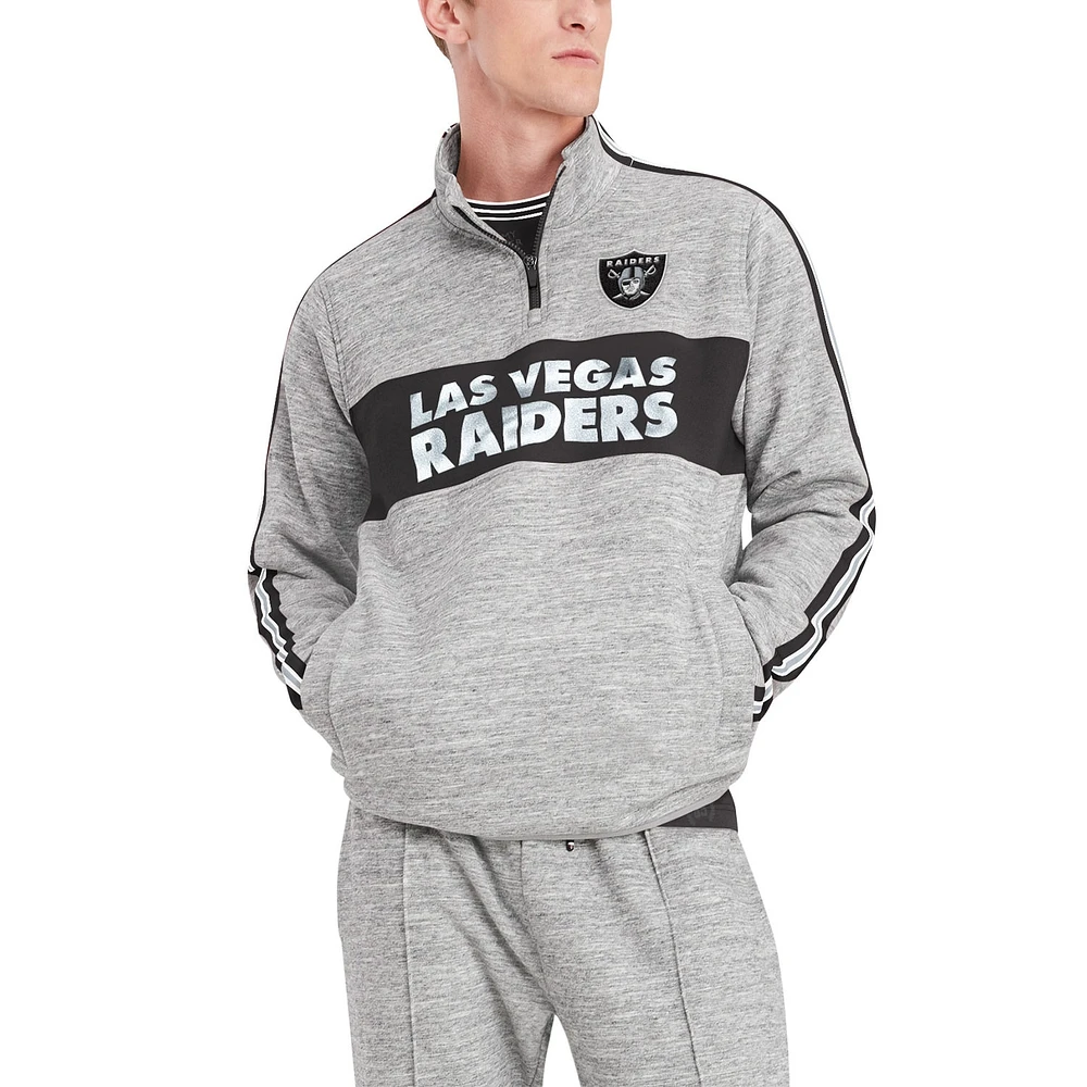 Veste Tommy Hilfiger gris chiné pour hommes Las Vegas Raiders Mario Quarter-Zip