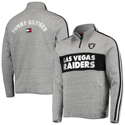 Veste Tommy Hilfiger gris chiné pour hommes Las Vegas Raiders Mario Quarter-Zip