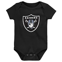 Newborn & Infant Black/White/Heather Gray Las Vegas Raiders Game On Three-Piece Bodysuit Set