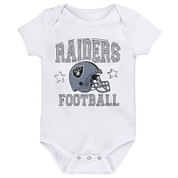 Newborn & Infant Black/White/Heather Gray Las Vegas Raiders Game On Three-Piece Bodysuit Set