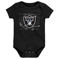 Newborn & Infant Black/White/Heather Gray Las Vegas Raiders Three-Pack Eat, Sleep Drool Retro Bodysuit Set