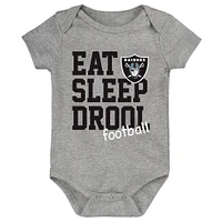 Newborn & Infant Black/White/Heather Gray Las Vegas Raiders Three-Pack Eat, Sleep Drool Retro Bodysuit Set