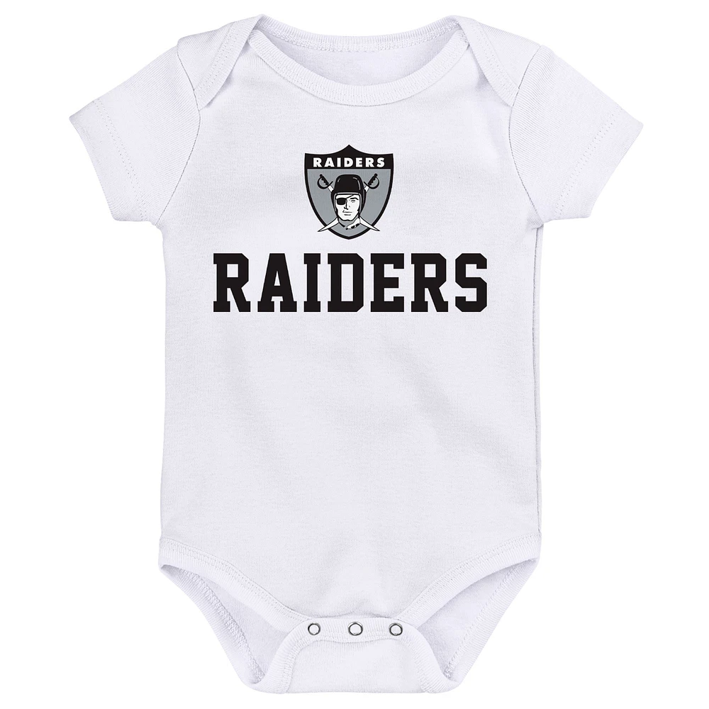 Ensemble de trois bodys rétro Eat, Sleep & Drool pour nouveau-nés et nourrissons noir/blanc/gris chiné Las Vegas Raiders