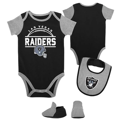 Newborn & Infant Black Las Vegas Raiders Home Field Advantage Three-Piece Bodysuit, Bib Booties Set