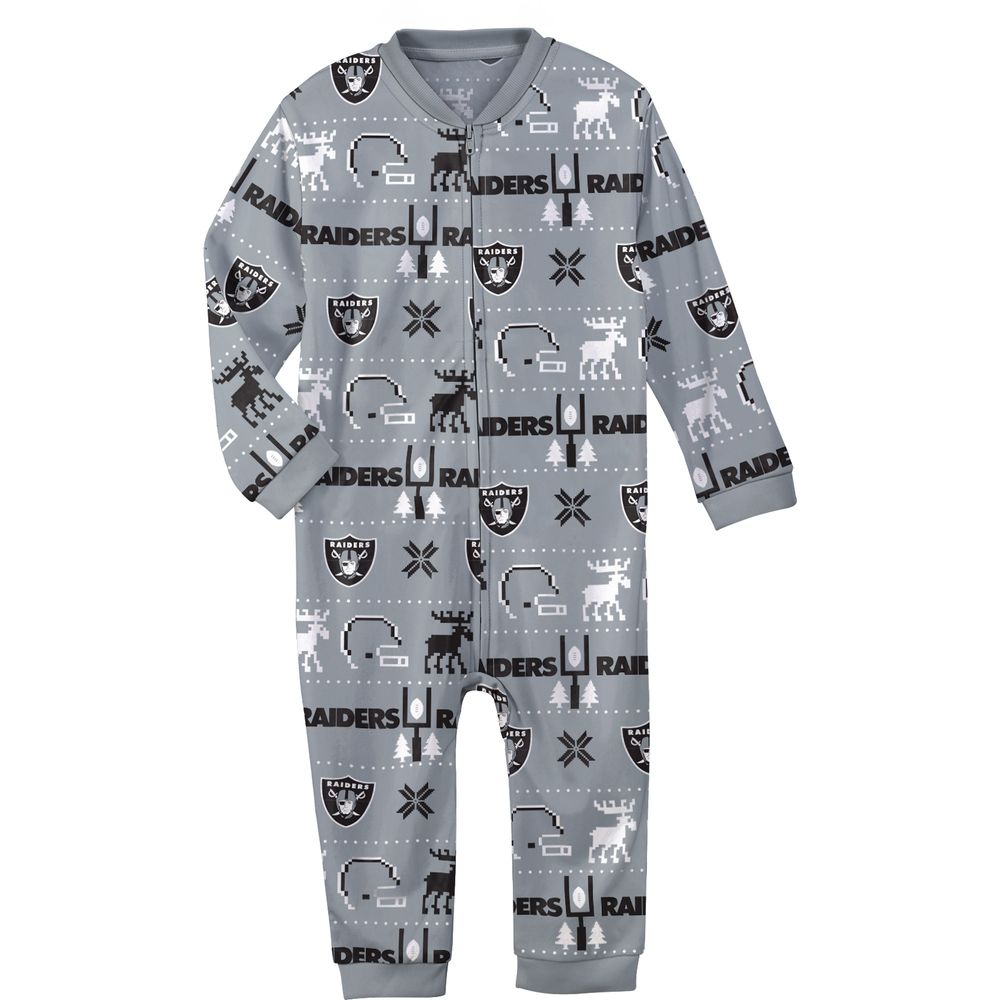 Newborn & Infant Silver Las Vegas Raiders Allover Print - Full-Zip Jumper