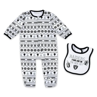 Ensemble pyjama et bavoir à fermeture éclair pour nouveau-né bébé par Erin Andrews Las Vegas Raiders imprimé intégral