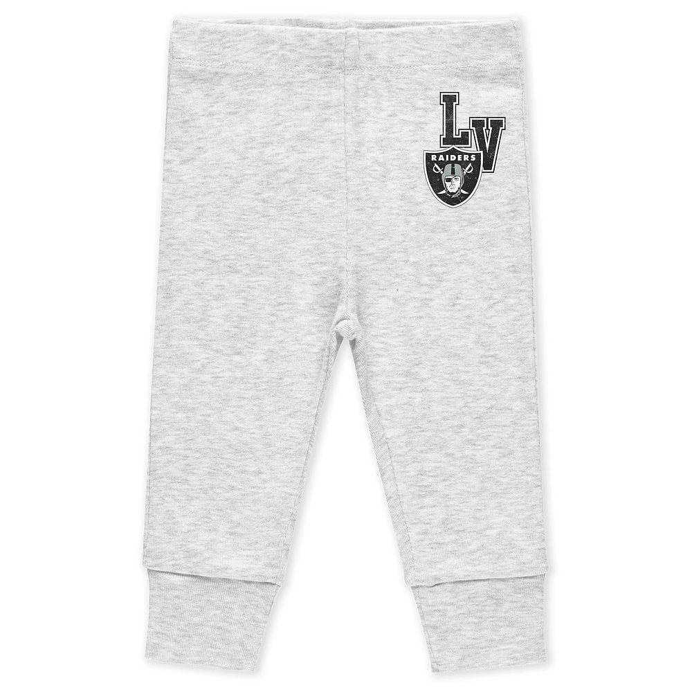 Newborn & Infant WEAR by Erin Andrews Las Vegas Raiders Three-Piece Turn Me Around Bodysuits Pant Set