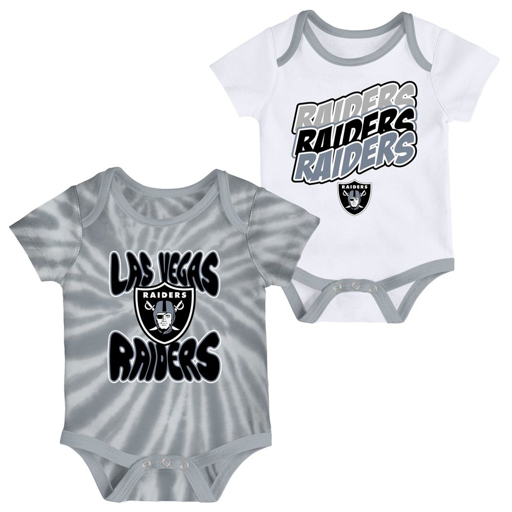 Newborn & Infant White/Gray Las Vegas Raiders Monterey Tie-Dye - 2-Pack Bodysuit Set