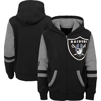 Sweat à capuche entièrement zippé noir Las Vegas Raiders Stadium Color Block pour enfants d'âge préscolaire