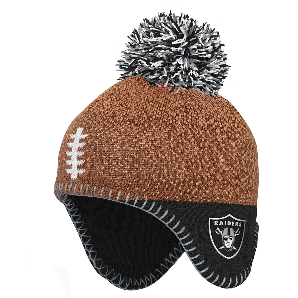 Bonnet en tricot à tête de football marron des Las Vegas Raiders pour enfants d'âge préscolaire avec pompon