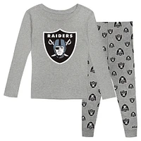 Ensemble de nuit pour enfant d'âge préscolaire avec t-shirt à manches longues et pantalon Heather Gray Las Vegas Raiders