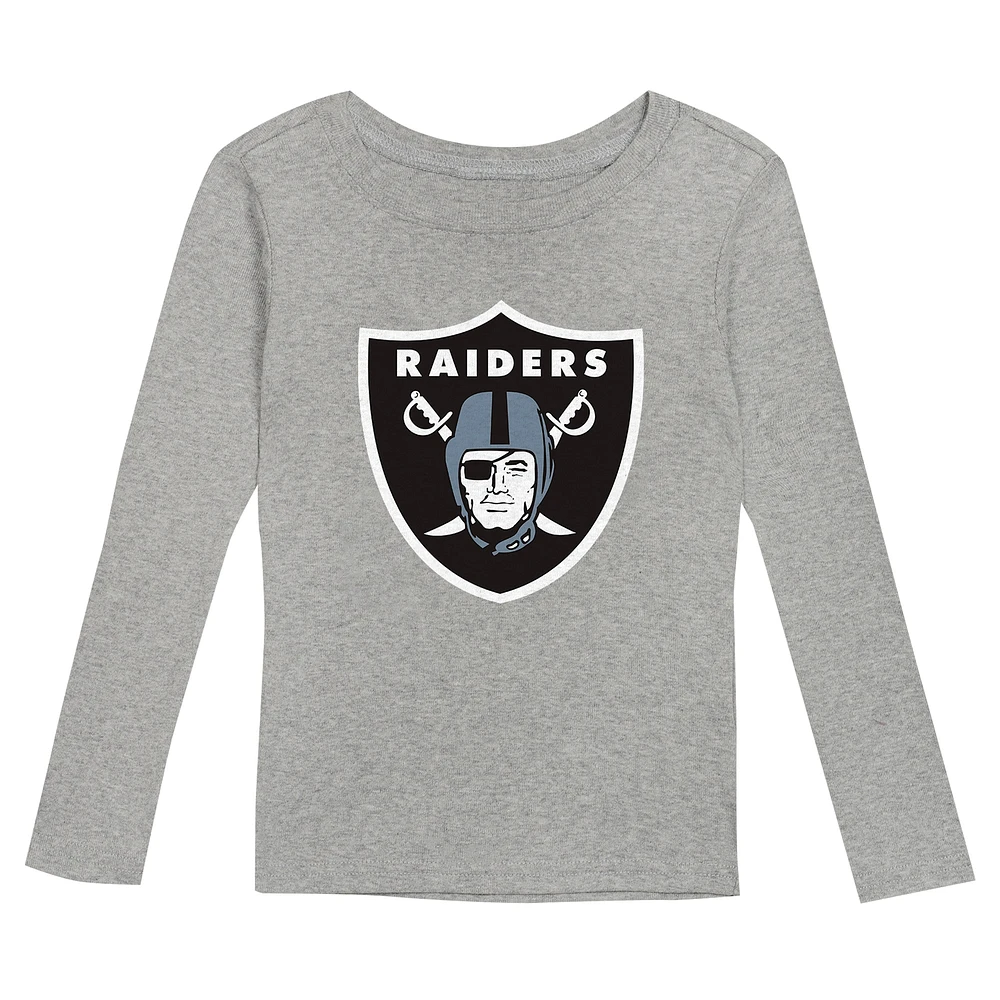 Ensemble de nuit pour enfant d'âge préscolaire avec t-shirt à manches longues et pantalon Heather Gray Las Vegas Raiders