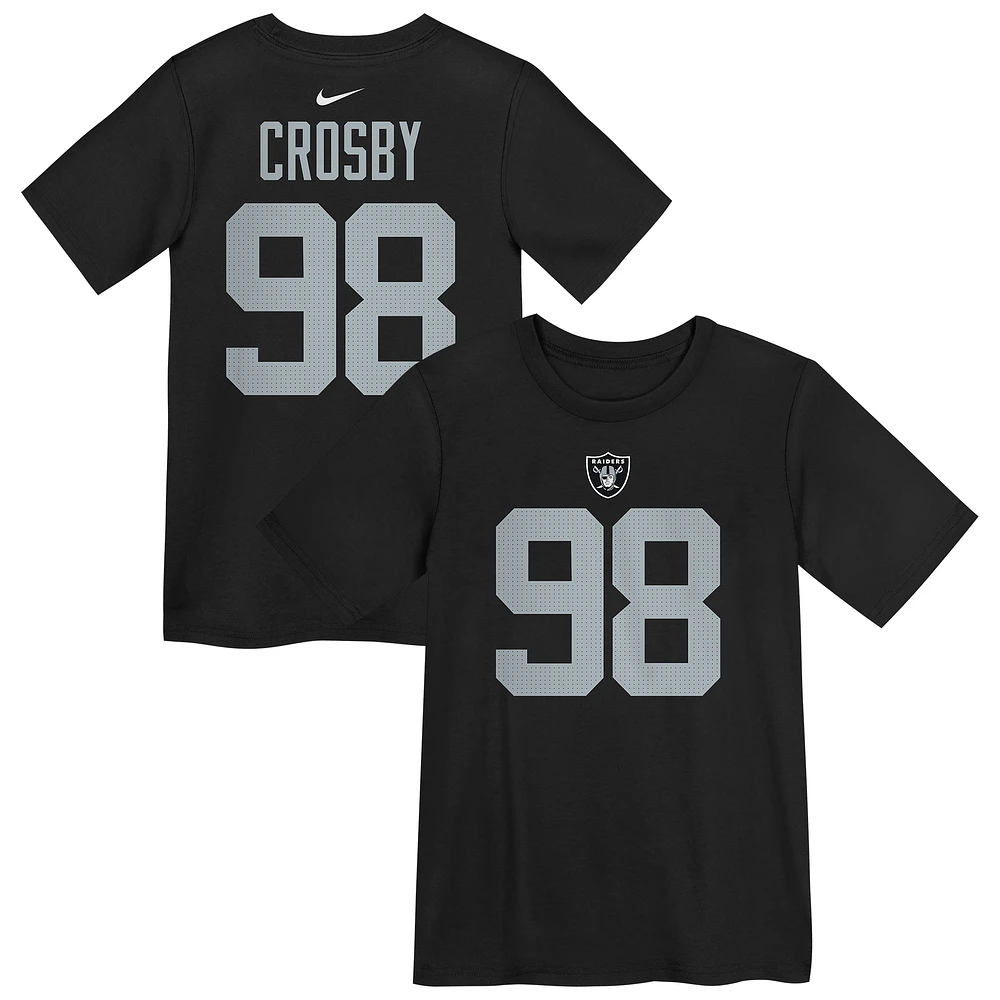 T-shirt Nike Maxx Crosby pour enfant d'âge préscolaire avec nom et numéro de joueur des Las Vegas Raiders