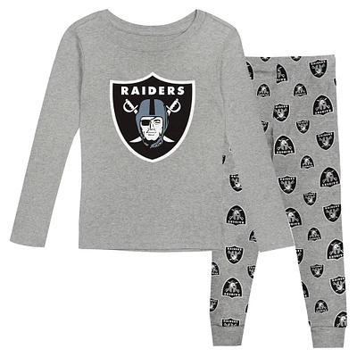 Ensemble de nuit pour tout-petits avec t-shirt à manches longues et pantalon gris chiné des Raiders Las Vegas