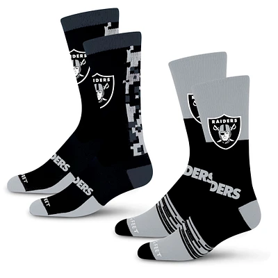 Lot de 2 paires de chaussettes unisexes pour pieds nus Las Vegas Raiders Double Duo Crew