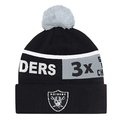 Bonnet en tricot à revers unisexe Starter Black Las Vegas Raiders Chyron avec pompon