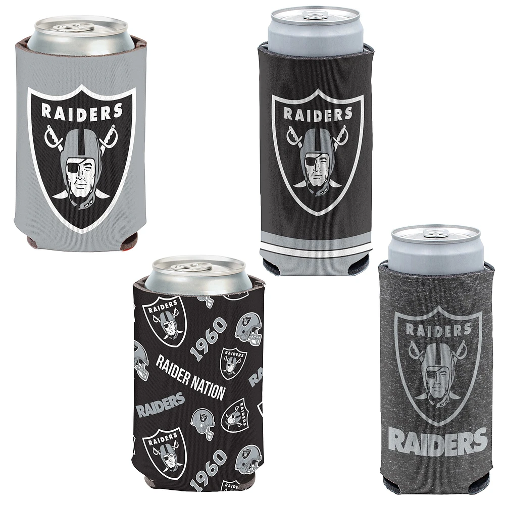 WinCraft Las Vegas Raiders 4-Pack 12oz. Can & Slim Can Cooler Set