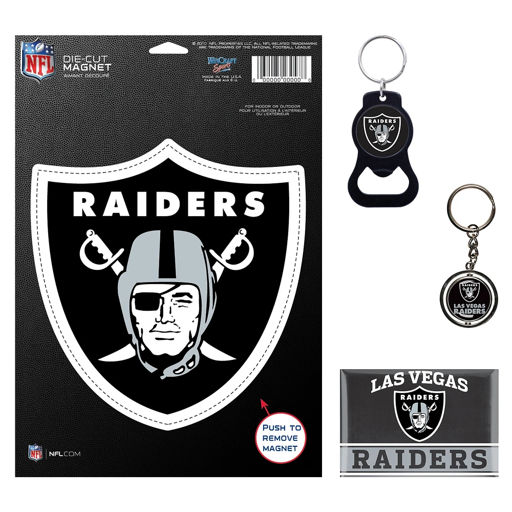 WinCraft Las Vegas Raiders 4-Pack Key Rings and Magnets Set