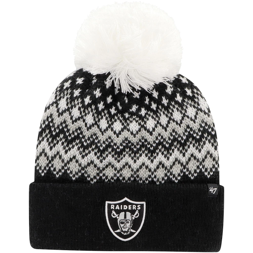 Bonnet en tricot à revers Elsa '47 noir Las Vegas Raiders pour femmes avec pompon