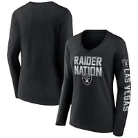 T-shirt à manches longues et col en V pour femme, motif Hometown Sweep des Las Vegas Raiders, noir