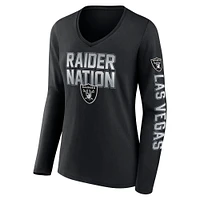 T-shirt à manches longues et col en V pour femme, motif Hometown Sweep des Las Vegas Raiders, noir