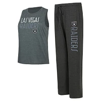 Ensemble débardeur et pantalon Concepts Sport pour femmes, noir/charbon, Las Vegas Raiders