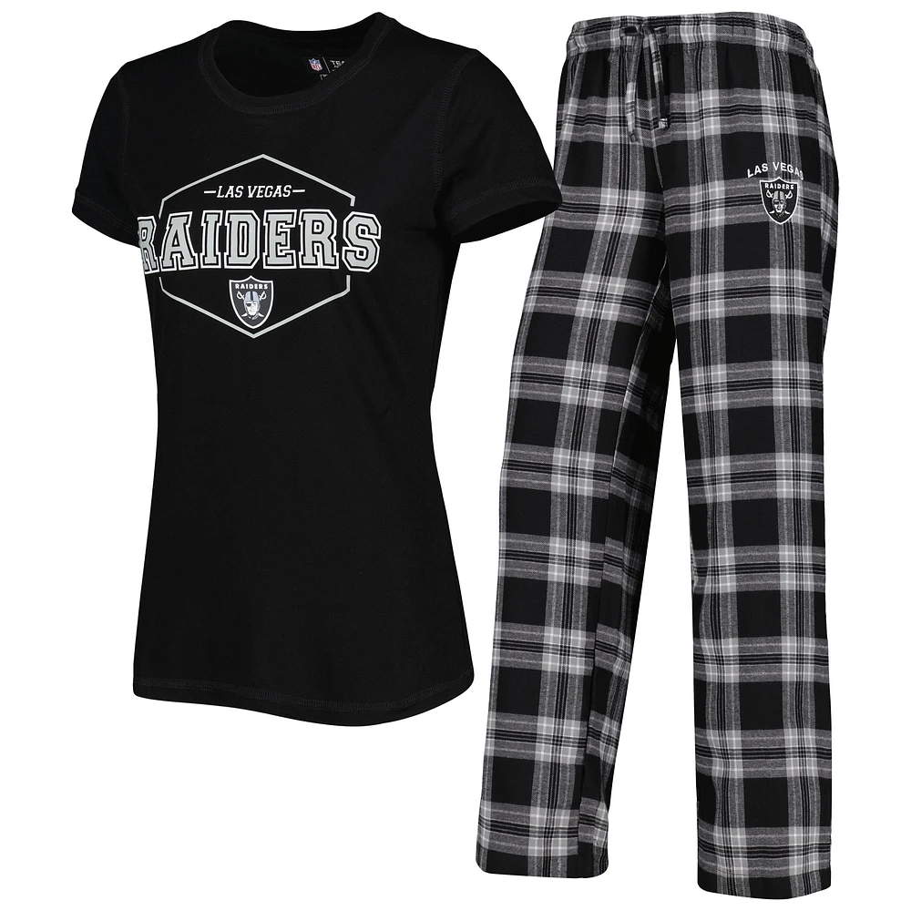 Concepts Sport T-shirt et pantalon avec écusson Las Vegas Raiders Noir/Gris pour femme